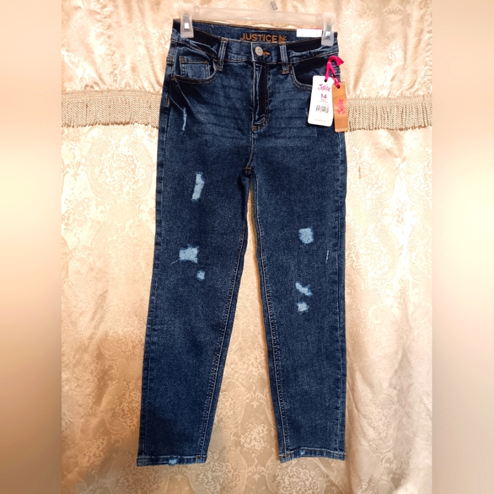 Justice Blue Skinny Jeans Distressed Style